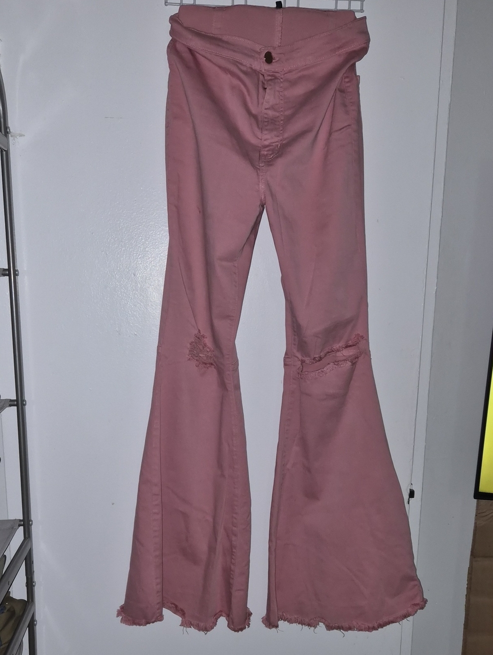 Fashion Nova Dusty Pink Flare Jeans with Distressed Knees